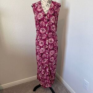 VTG Nick & Sarah Dress 2x Purple Floral Sheath Button Down‎ Beach Summer Boho